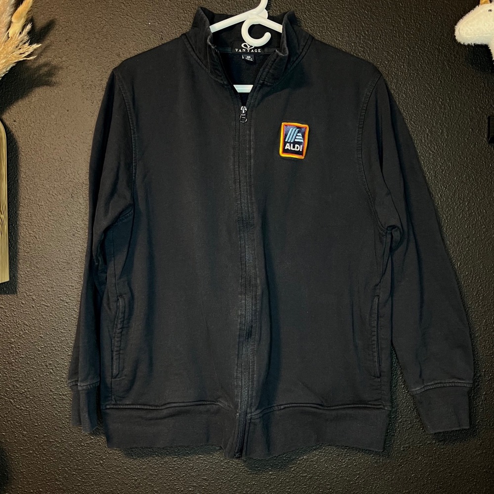 ALDI Employee M Jacket Vantage Black Zip Up Workwear Corporate Core Normcore